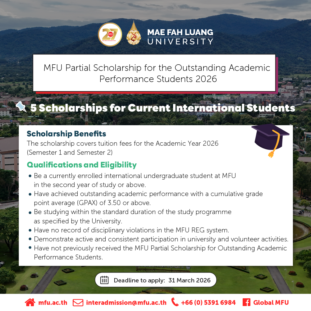 MFU Partial Scholarship for Outstanding Academic Performance Students 2026